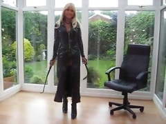 milf in PVC Coat & Leather Lace Up Basque