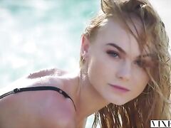 Brilliant teen blonde gets a pussy massage next to the pool