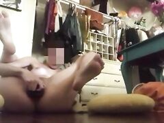 Latin teen fucks dildo and almost gets caught squirting