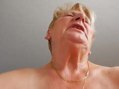 Grandma rides hubby and tries not to moaning