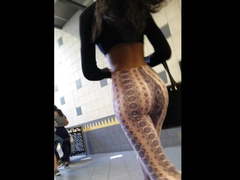 Black teen in patterned leggings jiggly ass