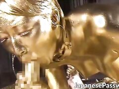 Strange japanese gold fetish with hot babe giving footjob