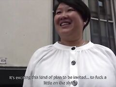 Big tits chubby asian slut Celine from Laos fucks in the back of her husband