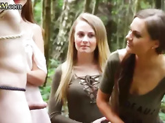 BDSM CFNM group BJ and HJ outdoor 4 sub by dominant babes