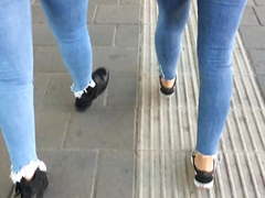 Girls in tight blue jeans