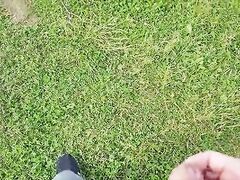 Man Flashes Cock in Public and cumshot near blonde girl